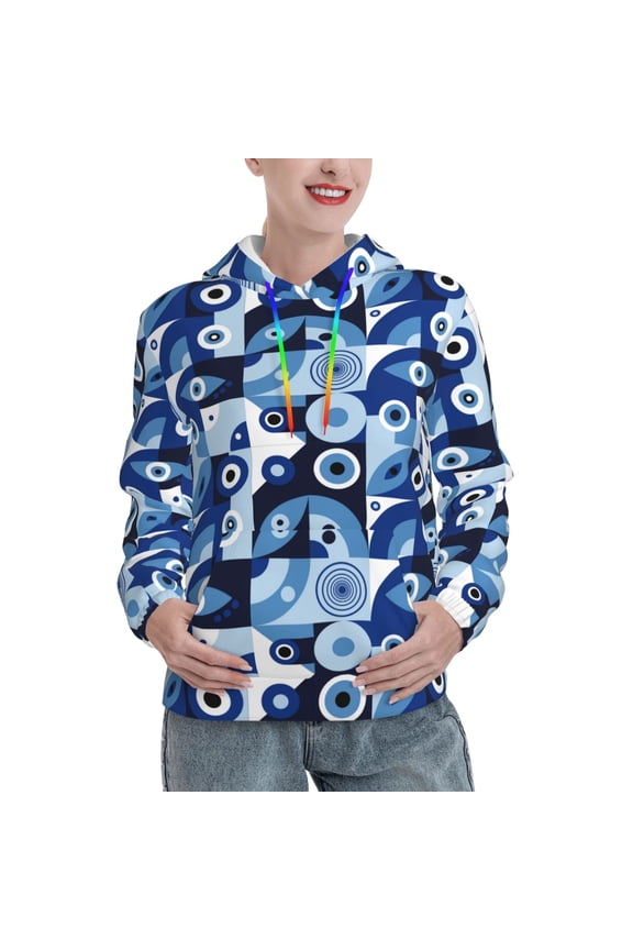Evil Eye Print Womens Oversized Hoodies Sweatshirts Hooded Pullover Tops Sweaters Casual-Small