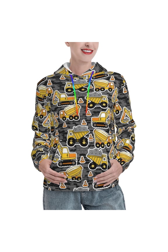 Excavator At Work Print Womens Oversized Hoodies Sweatshirts Hooded Pullover Tops Sweaters Casual-XX-Large