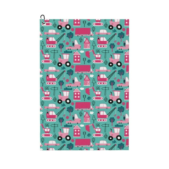 Kdxio Excavator Pattern Golf Towel (24" X 16") with Carabiner Clip - The Convenient Golf Cleaning Towel