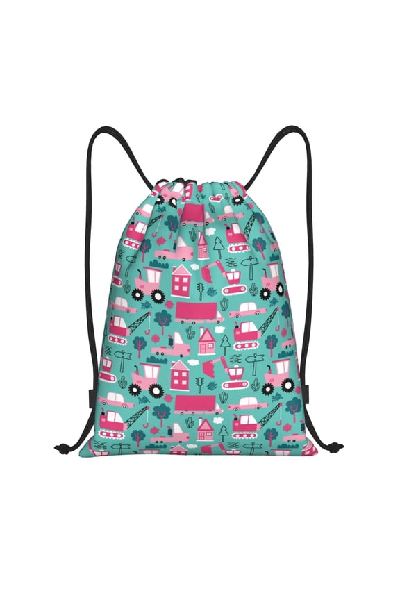 Excavator Print Drawstring Backpack Bag,Waterproof Draw String Back Sack, Gym Drawstring Bags Swim Bag For Unisex