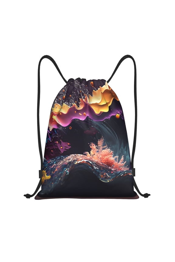 Explosive Fluid Splash Art Print Drawstring Backpack Bag,Waterproof Draw String Back Sack, Gym Drawstring Bags Swim Bag For Unisex