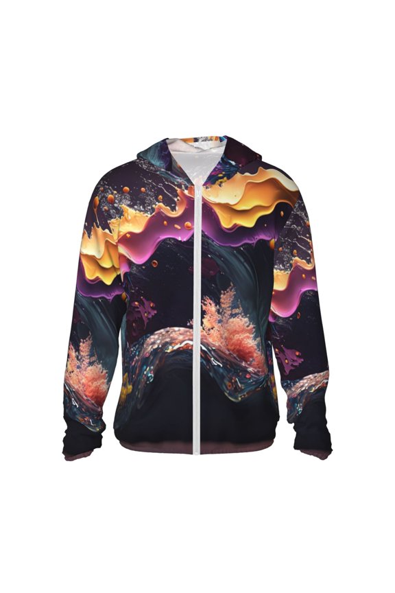 Explosive Fluid Splash Art Print Women Men Sun Protection UPF 50+ Jackets Zip Up Long Sleeve Hoodie Hiking Lightweight with Pockets