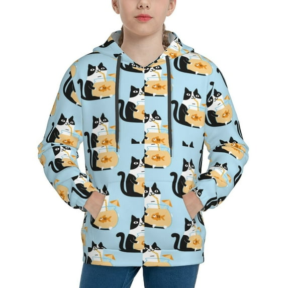Kdxio FUNNY CAT IS DRINKING WATER Pattern Boys Athletic Unisex Boys Girls Hoodie with Pocket Sweatshirts-X-Large