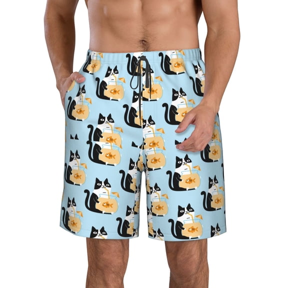 Kdxio FUNNY CAT IS DRINKING WATER Pattern Mens Casual Shorts - Drawstring Summer Beach Sports Shorts for Men