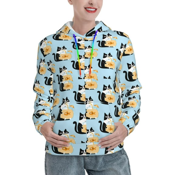 Kdxio FUNNY CAT IS DRINKING WATER Print Womens Oversized Hoodies Sweatshirts Hooded Pullover Tops Sweaters Casual-Medium