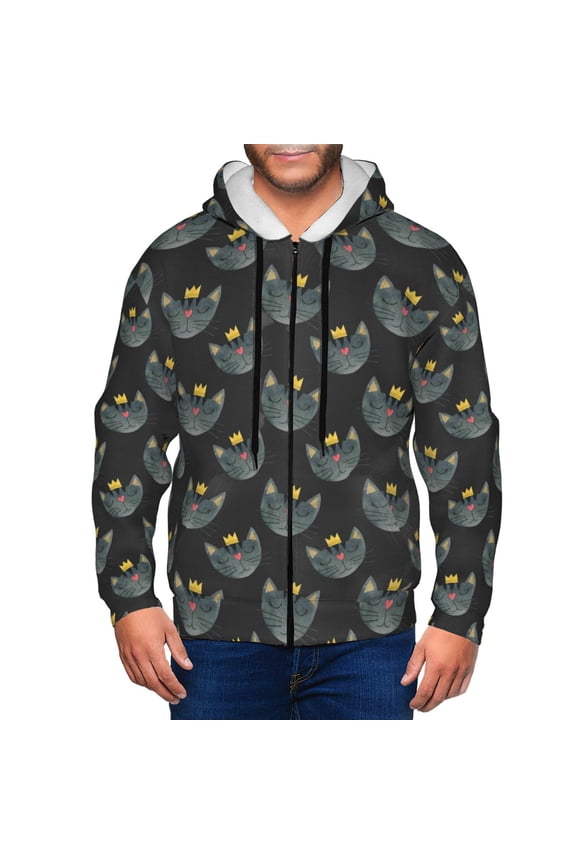 Faces Of The Cat Print Men Hoodies Casual Hoodies for Men with Zip Pockets Full Zip Long Sleeve Sweatshirt Sports Hooded Jacket-Large