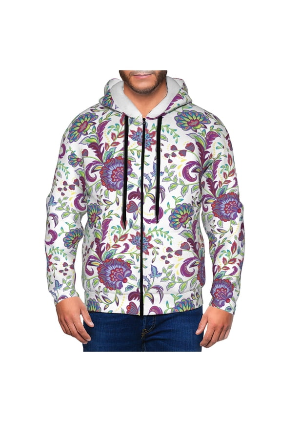 Fairy Flower Print Men Hoodies Casual Hoodies for Men with Zip Pockets Full Zip Long Sleeve Sweatshirt Sports Hooded Jacket-Large