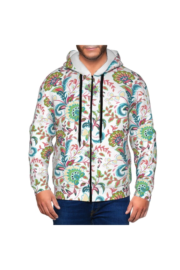 Fairy Flower Print Men Hoodies Casual Hoodies for Men with Zip Pockets Full Zip Long Sleeve Sweatshirt Sports Hooded Jacket-Small