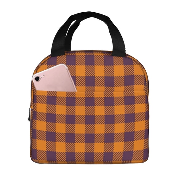Kdxio Fall Buffalo Plaid Print Insulated Lunch Bag,Reusable Tote Lunch Box for Women Men,Leakproof Cooler Lunch Bags for Work Office Travel Picnic