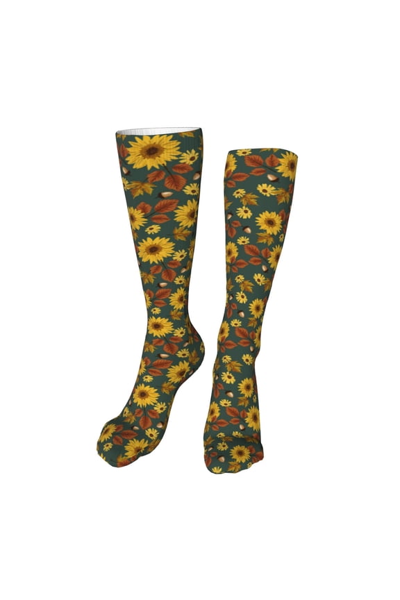 Fall Daisy Leaf Nuts Funny Silky Novelty Funky Long Knee High Socks Soft 3D Print Cosplay Crazy Stockings for Men Women