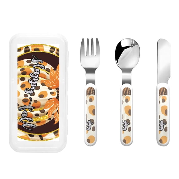 Kdxio Fall Farmhouse Pumpkins Toddler Utensils Set - Kids Silverware Set, Set Kids Utensils Set with Case for Preschooler Children