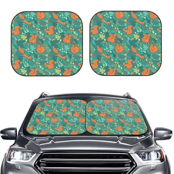 Kdxio Fall Forest Squirrel Print 2-Piece Sun Shade Front Windshield - Foldable Car Front Window Sunshades for Most Sedans SUV Truck
