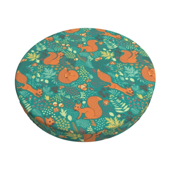 Kdxio Fall Forest Squirrel Print Stool Covers Round,Stretch Round Bar Stool Covers Washable Bar Stool Cushion Slipcover for 12-15 Inch Chair