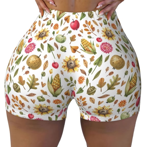 Kdxio Fall Fruits And Vegetables Print Workout Shorts for Women Seamless Soft Smooth Gym Yoga Scrunch Active Shorts