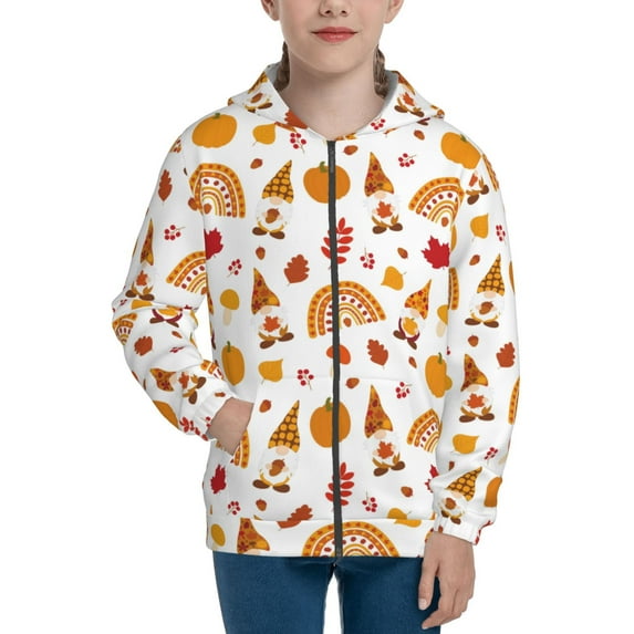 Kdxio Fall Gnomes Harvest Pattern Kids Boys Girls Zip Up Hoodie 3D Printed Hooded Sweatshirt Hoody Coat with Pocket 7-12 Y-Medium