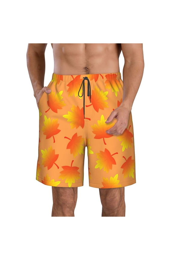 Fall Maple Leaves Pattern Mens Casual Shorts - Drawstring Summer Beach Sports Shorts for Men