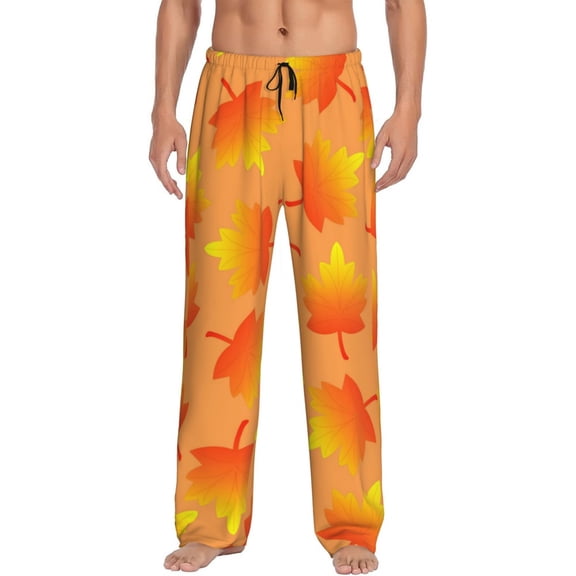 Kdxio Fall Maple Leaves Print Men's Sleep Pajama Pant Lounge Pants with Pockets-Large