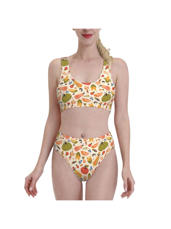 Fall Pumpkin for Womens High Waisted Bikini Top Sports Style Two Piece Bathing Suits