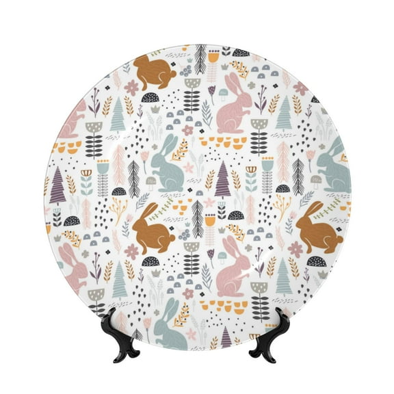 Kdxio Fall Rabbit Bone China Decorative Plate Ceramic Decorative Plate for Home Office Wall Stand Decorative Plates for Home Bedroom-7in