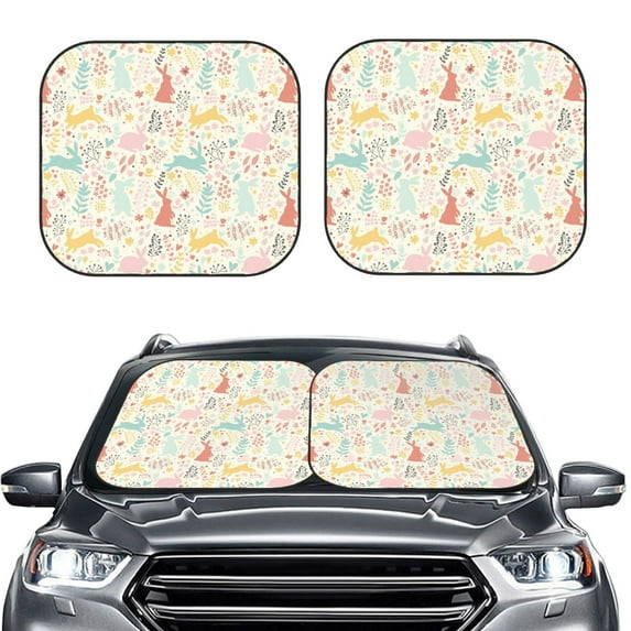 Kdxio Fall Rabbit Print 2-Piece Sun Shade Front Windshield - Foldable Car Front Window Sunshades for Most Sedans SUV Truck