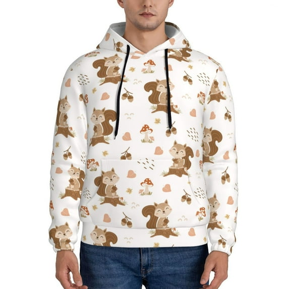 Kdxio Fall Squirrel Print Mens Casual Hooded Collar Drawstring Hoodies Pullover Sweatshirts Casual Long Sleeve Shirts-3X-Large