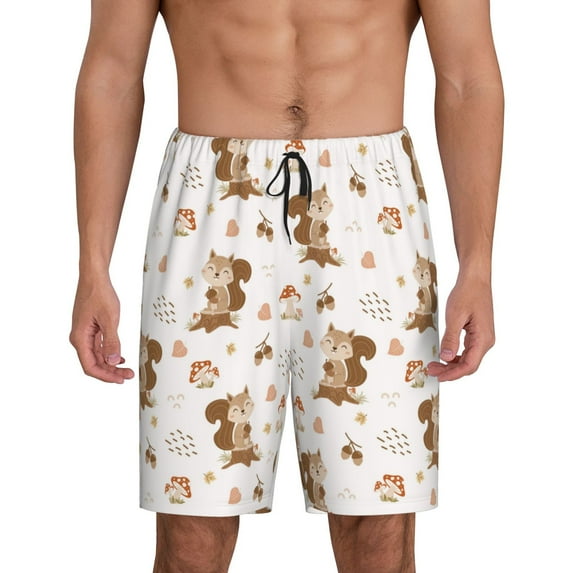 Kdxio Fall Squirrel Print Mens Sleep Shorts Bottoms Soft Comfy Pajama Wear Pants with Drawstring Pockets