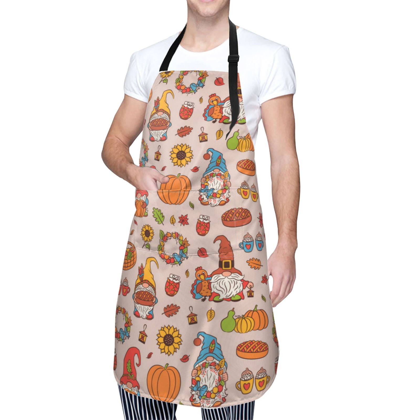 Kdxio Fall Thanksgiving Apron with Pockets Adjustable Kitchen Aprons for Men Women Waterproof Aprons for Cooking,Drawing,Crafting, Baking Household Cleaning