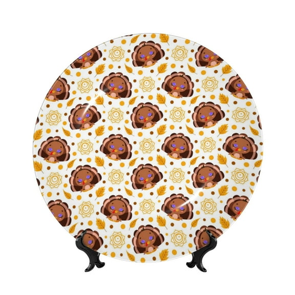 Kdxio Fall Turkey Bone China Decorative Plate Ceramic Decorative Plate for Home Office Wall Stand Decorative Plates for Home Bedroom-7in