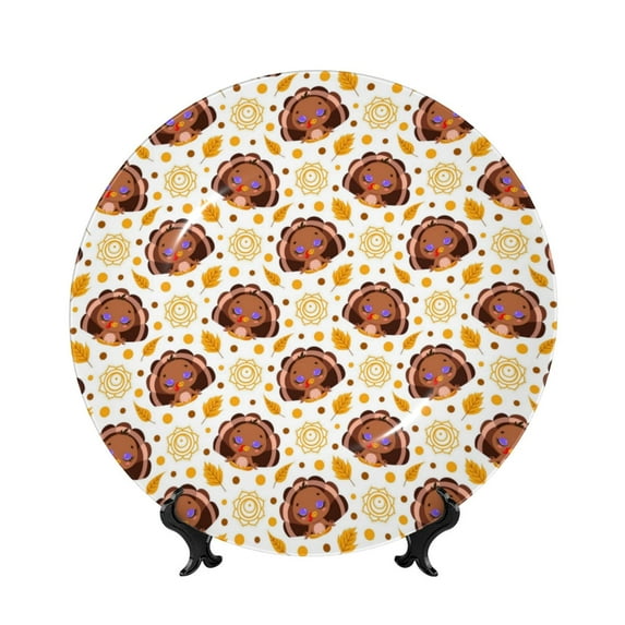 Kdxio Fall Turkey Bone China Decorative Plate Ceramic Decorative Plate for Home Office Wall Stand Decorative Plates for Home Bedroom-8in