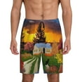 thumbnail image 1 of Kdxio Fall Village Scenery Print Mens Sleep Shorts Bottoms Soft Comfy Pajama Wear Pants with Drawstring Pockets, 1 of 7