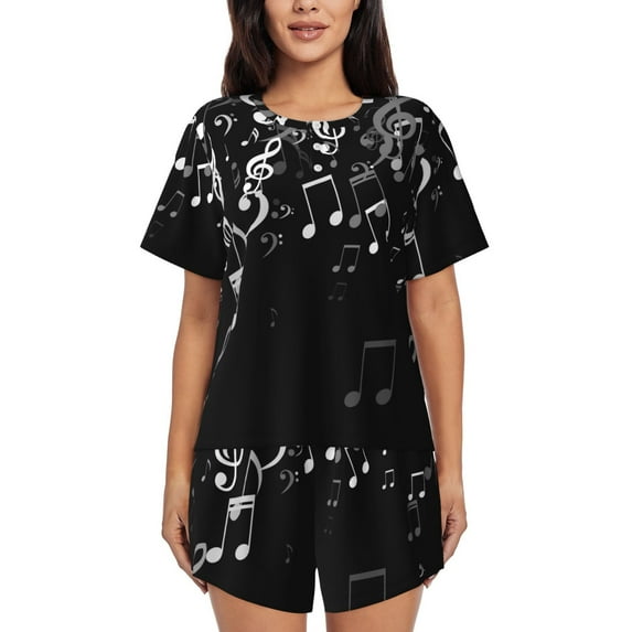 Kdxio Falling Musical Print Pajamas Sets for Women Short-Sleeved Pjs with Lounge Shorts Two Piece Sleepwear S-4XL
