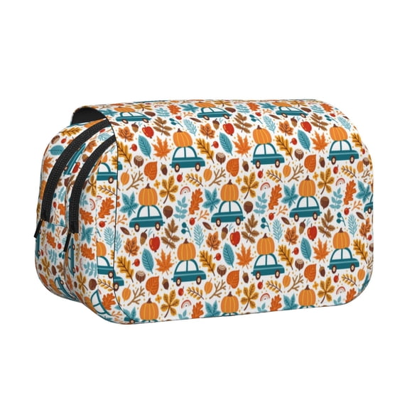 Kdxio Falling Pumpkins On Car for Double Compartment Pen Case Oxford Organizer with Zipper Pockets for Students Artists