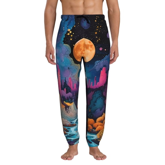 Kdxio Fantasy Cosmic Landscape Pattern Joggers,Sweatpants for Men with Pockets-Medium