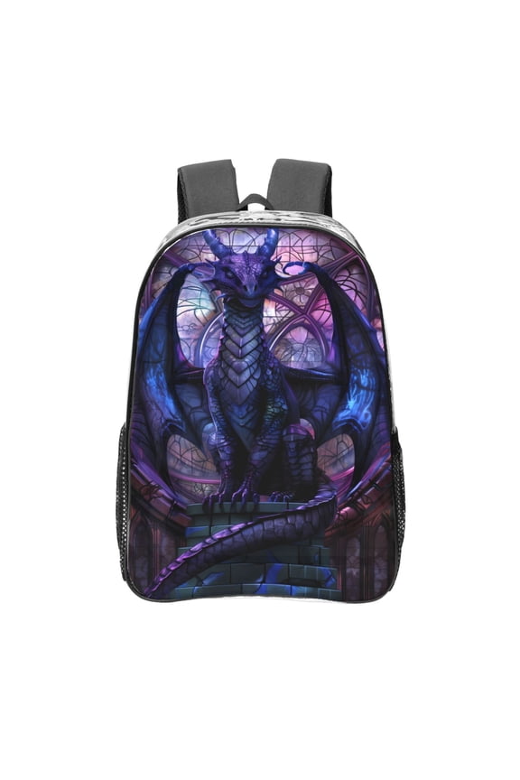 Fantasy Dragon In Cathedral Clear Backpack, Transparent Bookbag for School for Women Men, Capacity Clear Bag for College, Travel