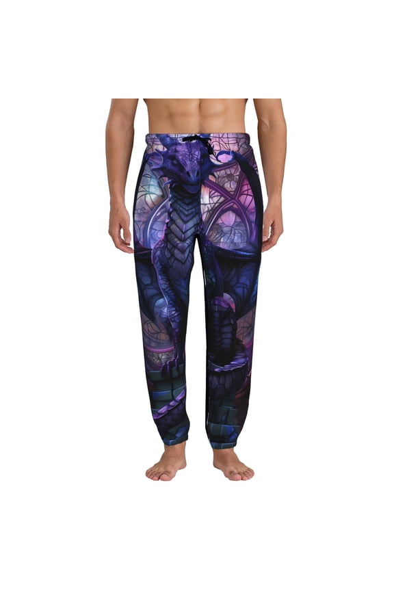 Fantasy Dragon In Cathedral Pattern Joggers,Sweatpants for Men with Pockets-3X-Large