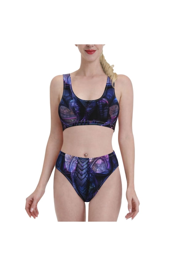 Fantasy Dragon In Cathedral for Womens High Waisted Bikini Top Sports Style Two Piece Bathing Suits