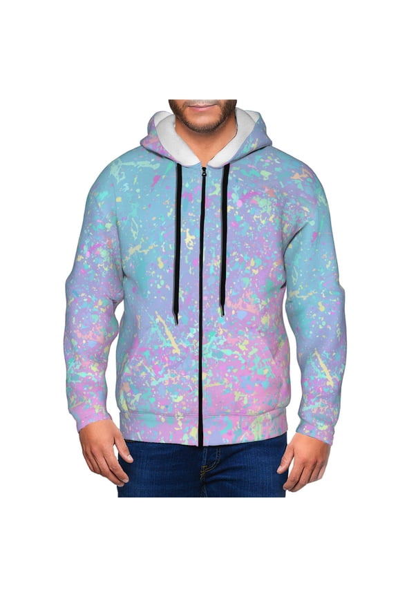 Fantasy Gradient Print Men Hoodies Casual Hoodies for Men with Zip Pockets Full Zip Long Sleeve Sweatshirt Sports Hooded Jacket-Small