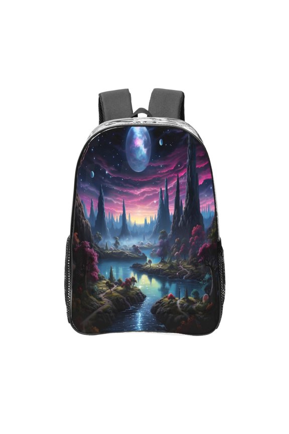 Fantasy Landscape Starry Night Clear Backpack, Transparent Bookbag for School for Women Men, Capacity Clear Bag for College, Travel
