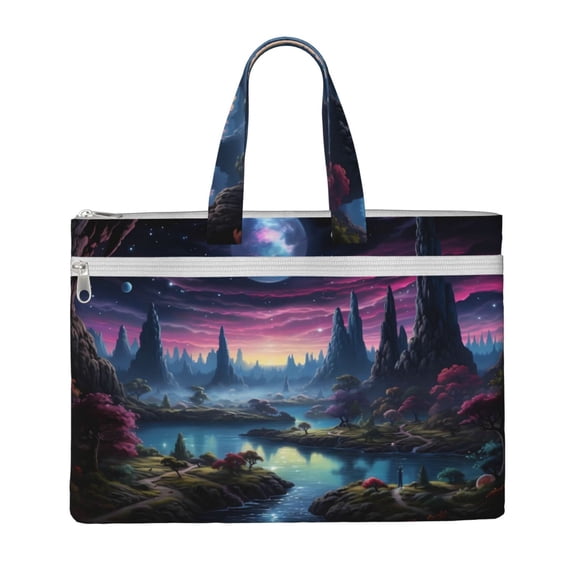 Kdxio Fantasy Landscape Starry Night File Tote Document Bag Business Briefcase Bag Document Organizer Tote Briefcase for Letter A4 Files Business Teacher Office Bag