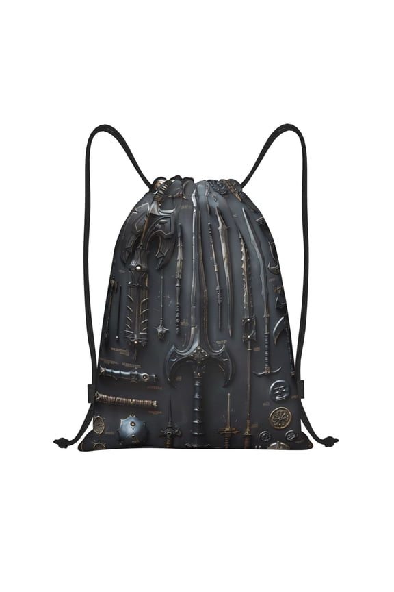 Fantasy Medieval Weaponry Print Drawstring Backpack Bag,Waterproof Draw String Back Sack, Gym Drawstring Bags Swim Bag For Unisex