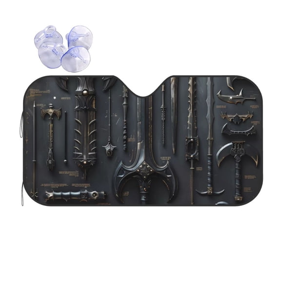 Kdxio Fantasy Medieval Weaponry Print Front Windshield Sun Shade,Folding Auto Sunshade for Car Truck SUV-Small