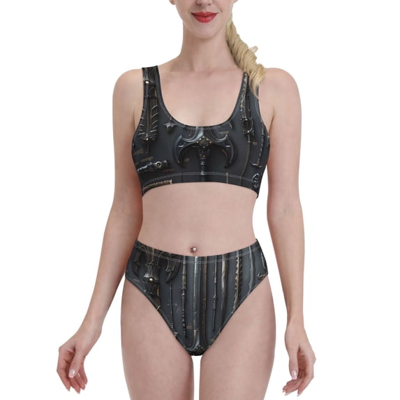 Kdxio Fantasy Medieval Weaponry for Womens High Waisted Bikini Top Sports Style Two Piece Bathing Suits