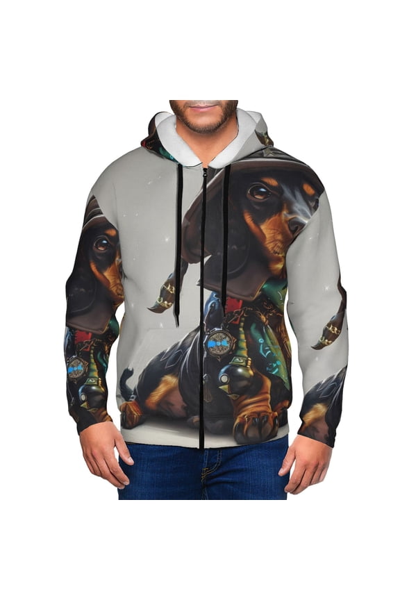 Fantasy Wizard Dog Art Print Men Hoodies Casual Hoodies for Men with Zip Pockets Full Zip Long Sleeve Sweatshirt Sports Hooded Jacket-Medium