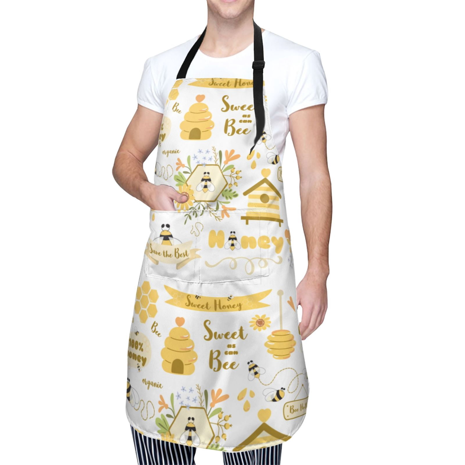 Kdxio Farm Bee Cute Honey Apron with Pockets Adjustable Kitchen Aprons for Men Women Waterproof Aprons for Cooking,Drawing,Crafting, Baking Household Cleaning
