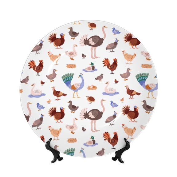 Kdxio Farm Birds Goose Bone China Decorative Plate Ceramic Decorative Plate for Home Office Wall Stand Decorative Plates for Home Bedroom-7in
