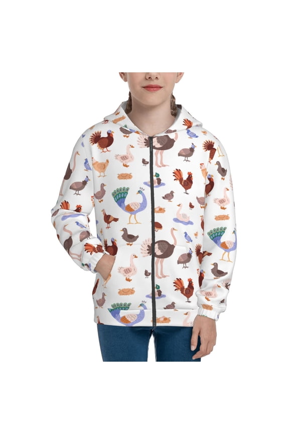 Farm Birds Goose Pattern Kids Boys Girls Zip Up Hoodie 3D Printed Hooded Sweatshirt Hoody Coat with Pocket 7-12 Y-Small