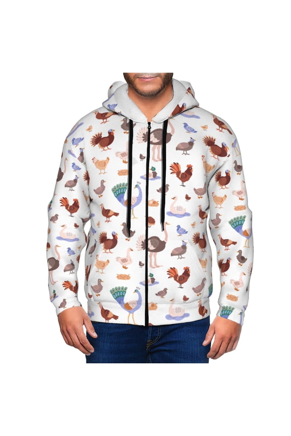 Farm Birds Goose Print Men Hoodies Casual Hoodies for Men with Zip Pockets Full Zip Long Sleeve Sweatshirt Sports Hooded Jacket-Large