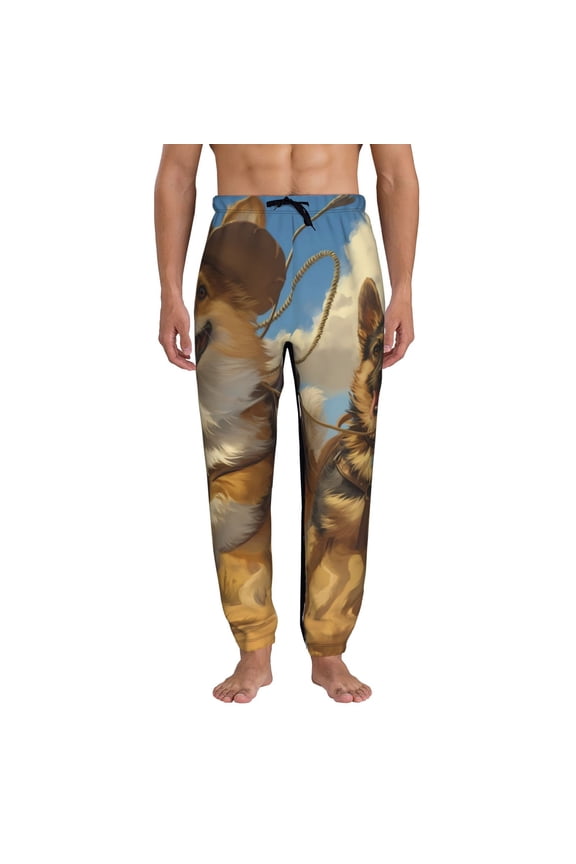 Farm Corgi German Shepherd Pattern Joggers,Sweatpants for Men with Pockets-Medium