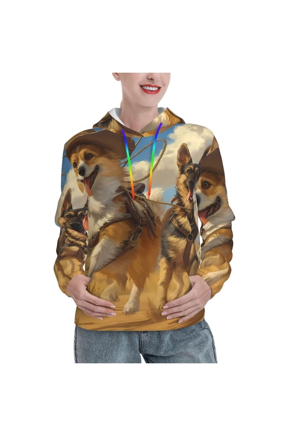 Farm Corgi German Shepherd Print Womens Oversized Hoodies Sweatshirts Hooded Pullover Tops Sweaters Casual-X-Large