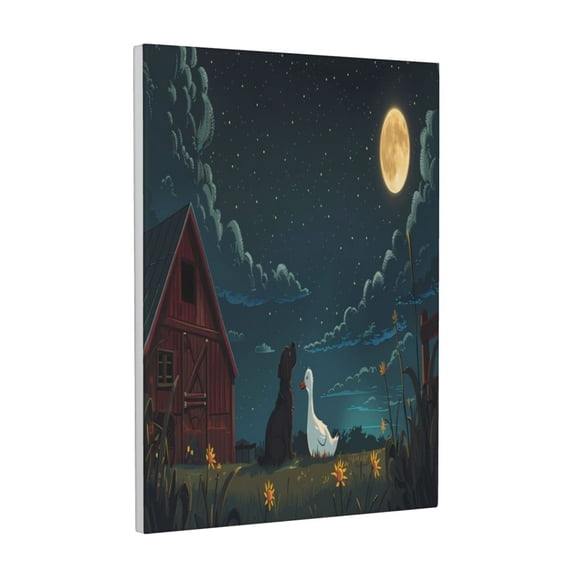 Kdxio Farm Dog Duck Moonlight Pattern Canvas Wall Art 12x16 Inches - Waterproof HD Print Solid Wood Frame for Living Room & Bathroom,Vertical